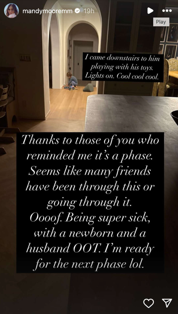 Mandy Moore's Instagram stories showing her son Gus awake at 4:30am 